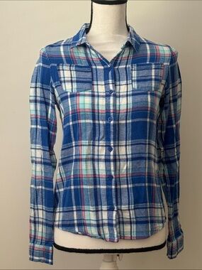 Aeropostale PS Kids Blue Plaid Flannel Button-Down Shirt